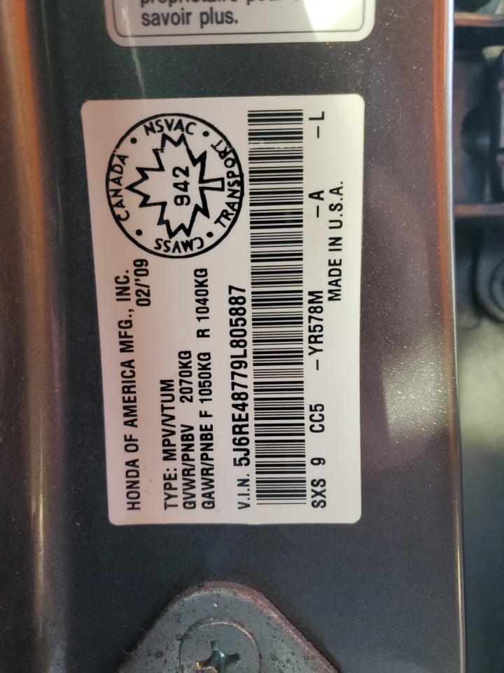 2009 Honda Cr-V Exl VIN: 5J6RE48779L805887 Lot: 85309795