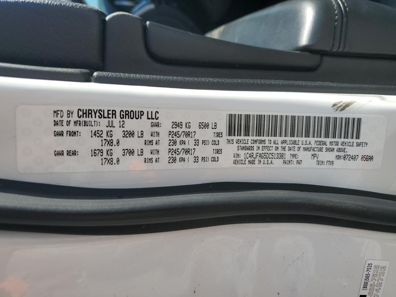 2013 Jeep Grand Cherokee Laredo VIN: 1C4RJFAG5DC513381 Lot: 86290485