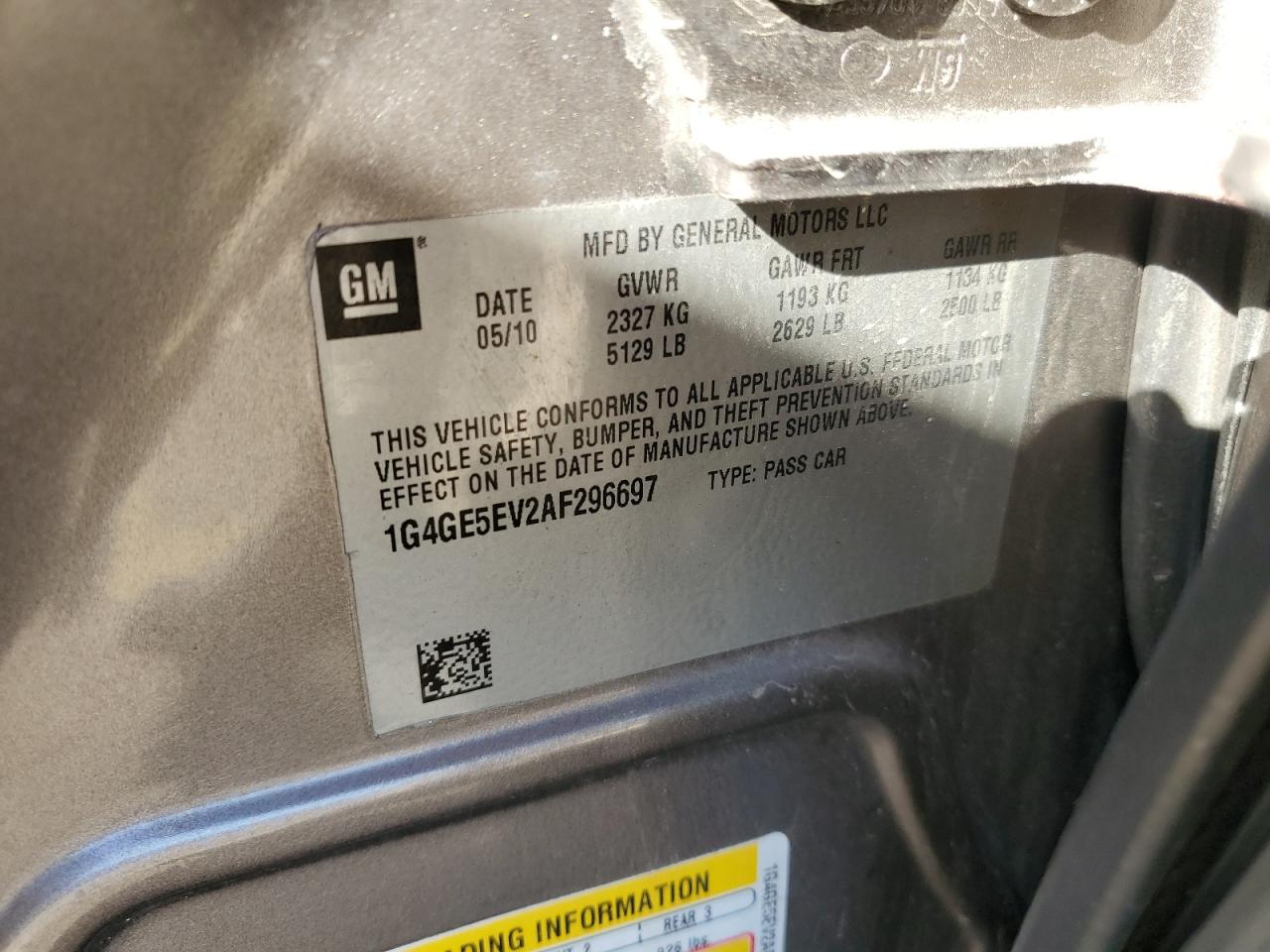 2010 Buick Lacrosse Cxs VIN: 1G4GE5EV2AF296697 Lot: 87230565