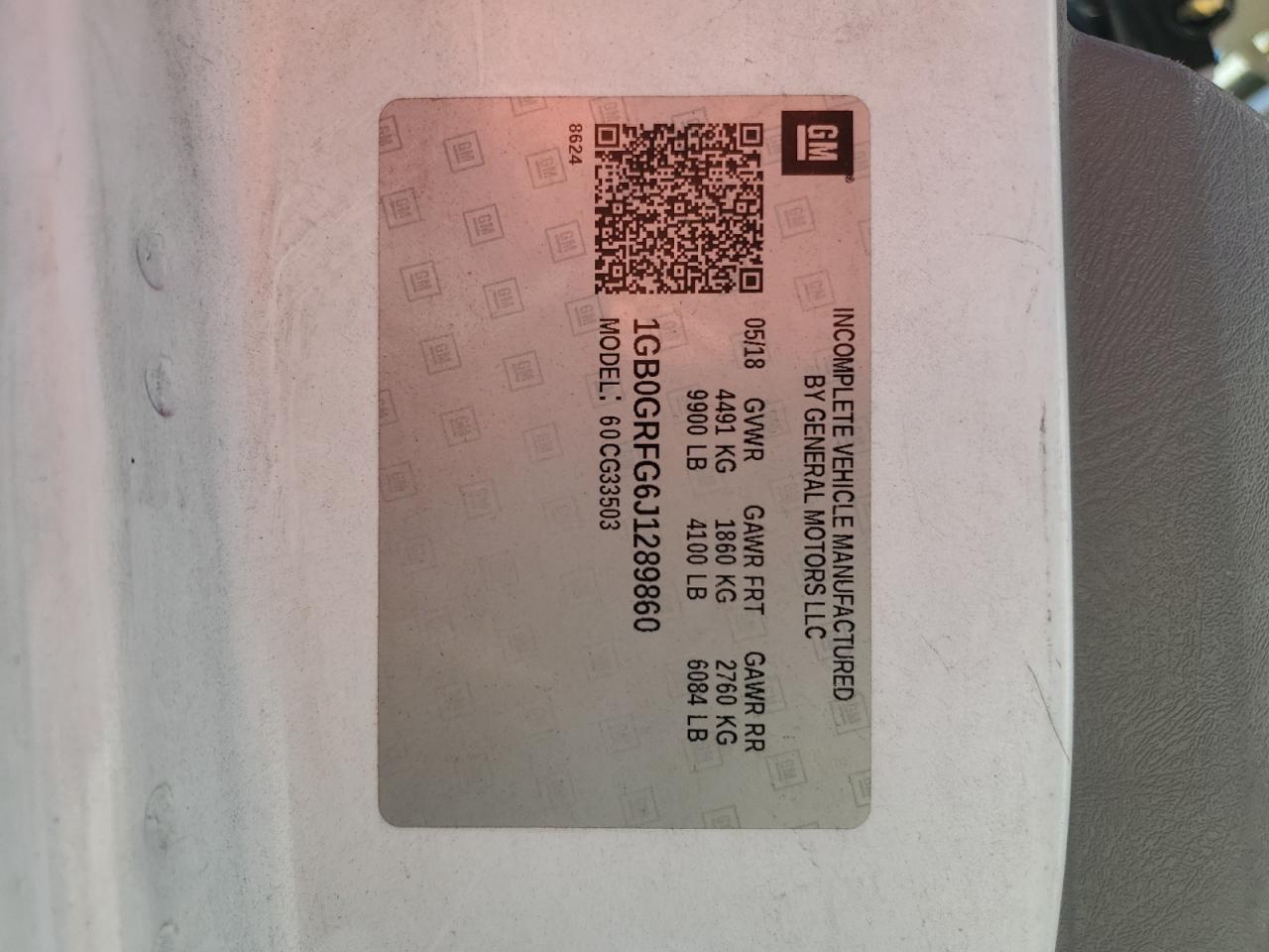 2018 Chevrolet Express G3500 VIN: 1GB0GRFG6J1289860 Lot: 86295995