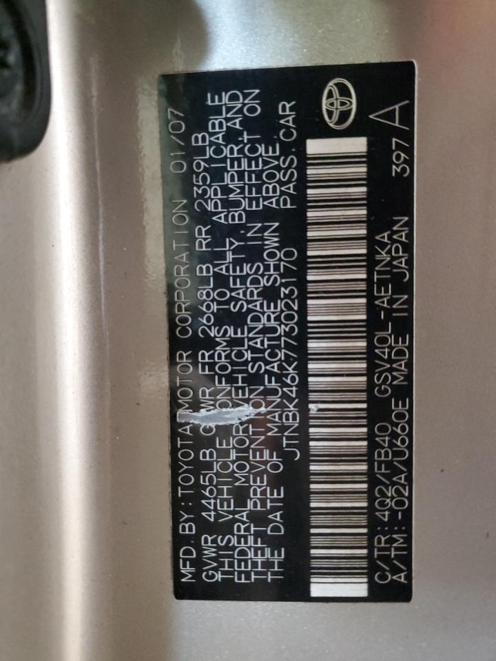 2007 Toyota Camry Le VIN: JTNBK46K773023170 Lot: 84703305