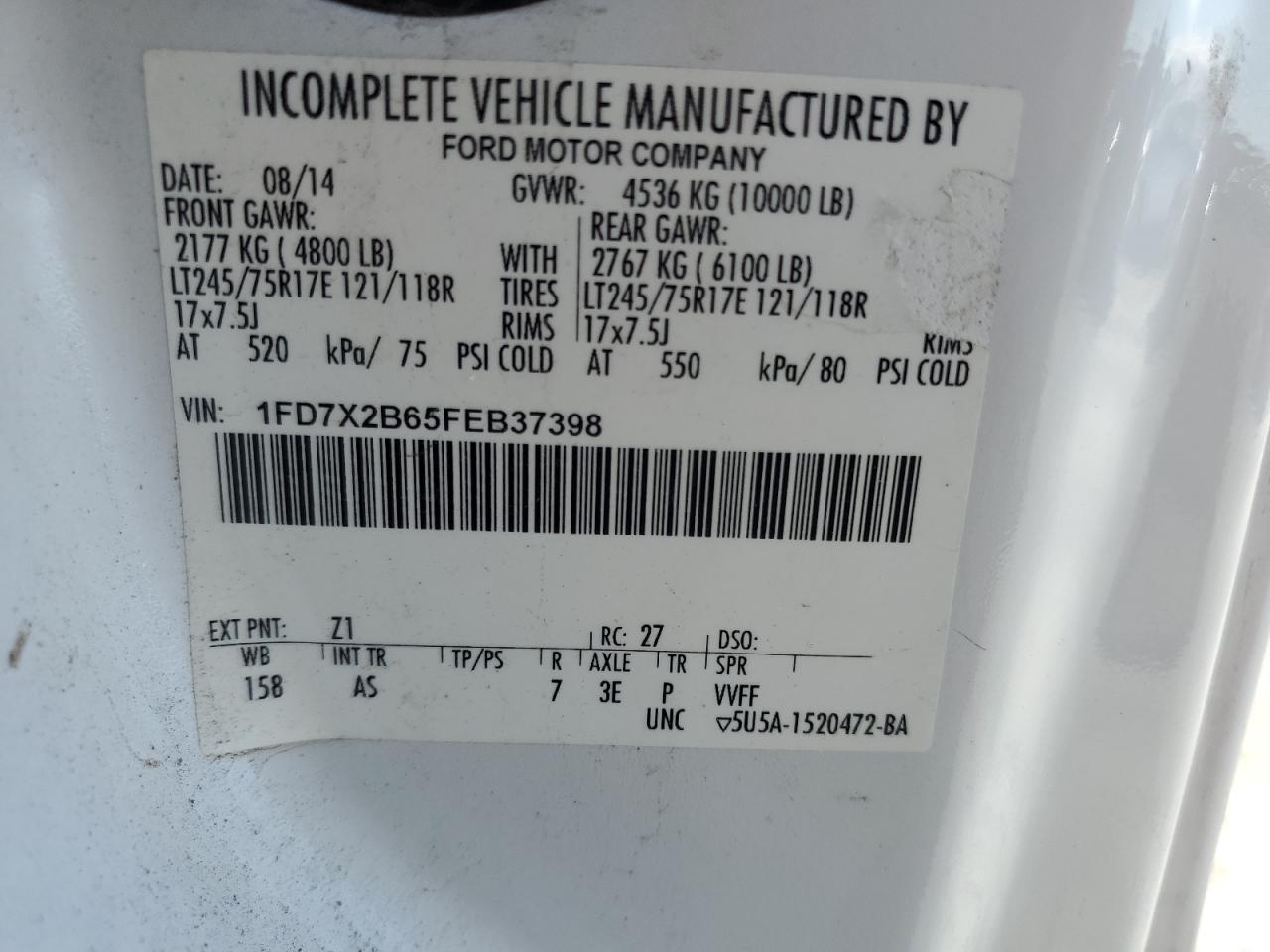2015 Ford Super Duty F-250 W/S VIN: 1FD7X2B65FEB37398 Lot: 86280165