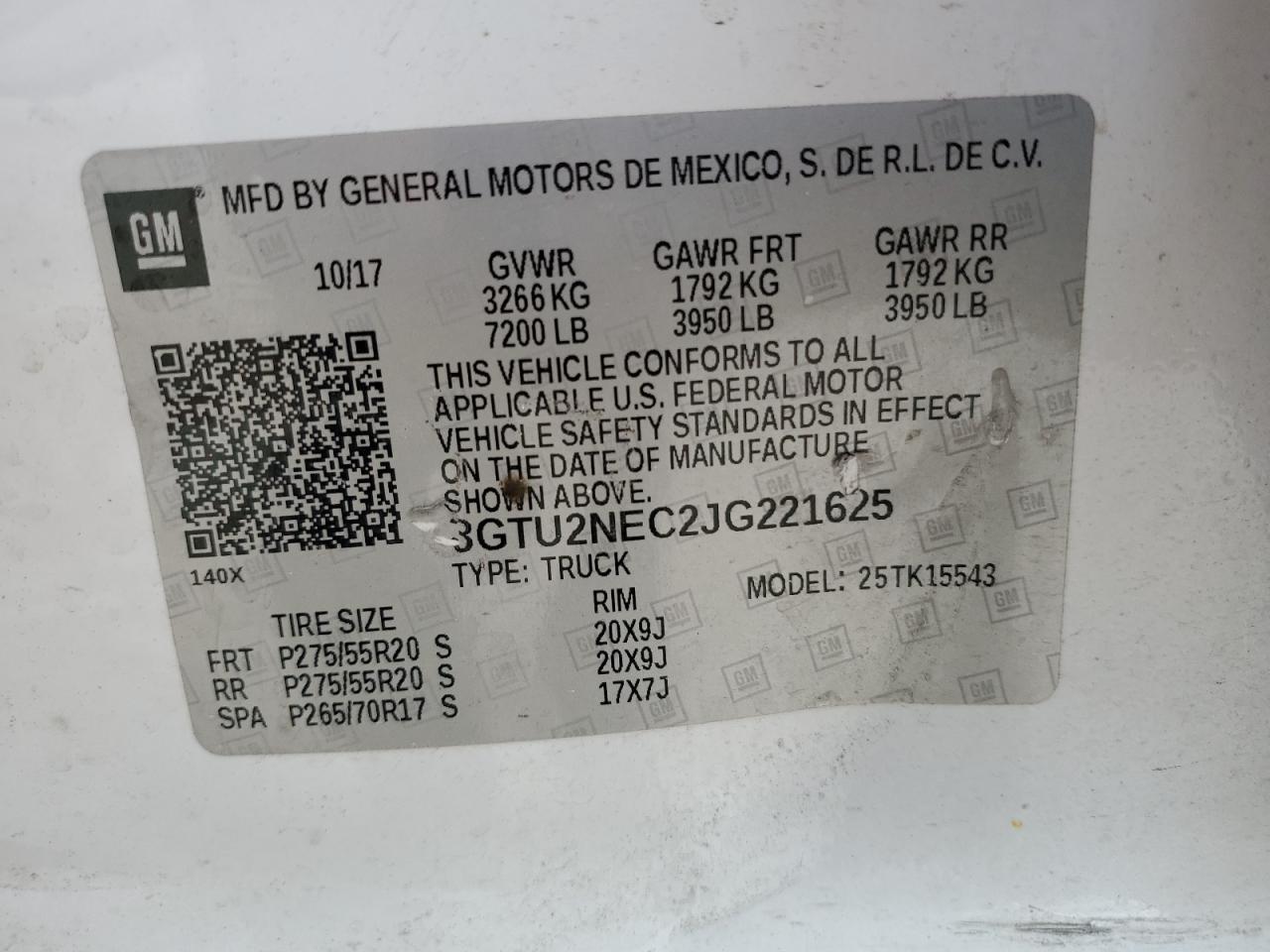 2018 GMC Sierra K1500 Slt VIN: 3GTU2NEC2JG221625 Lot: 86761785