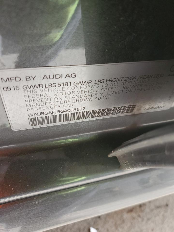 2016 Audi S4 Premium Plus VIN: WAUBGAFL5GA008687 Lot: 82611175