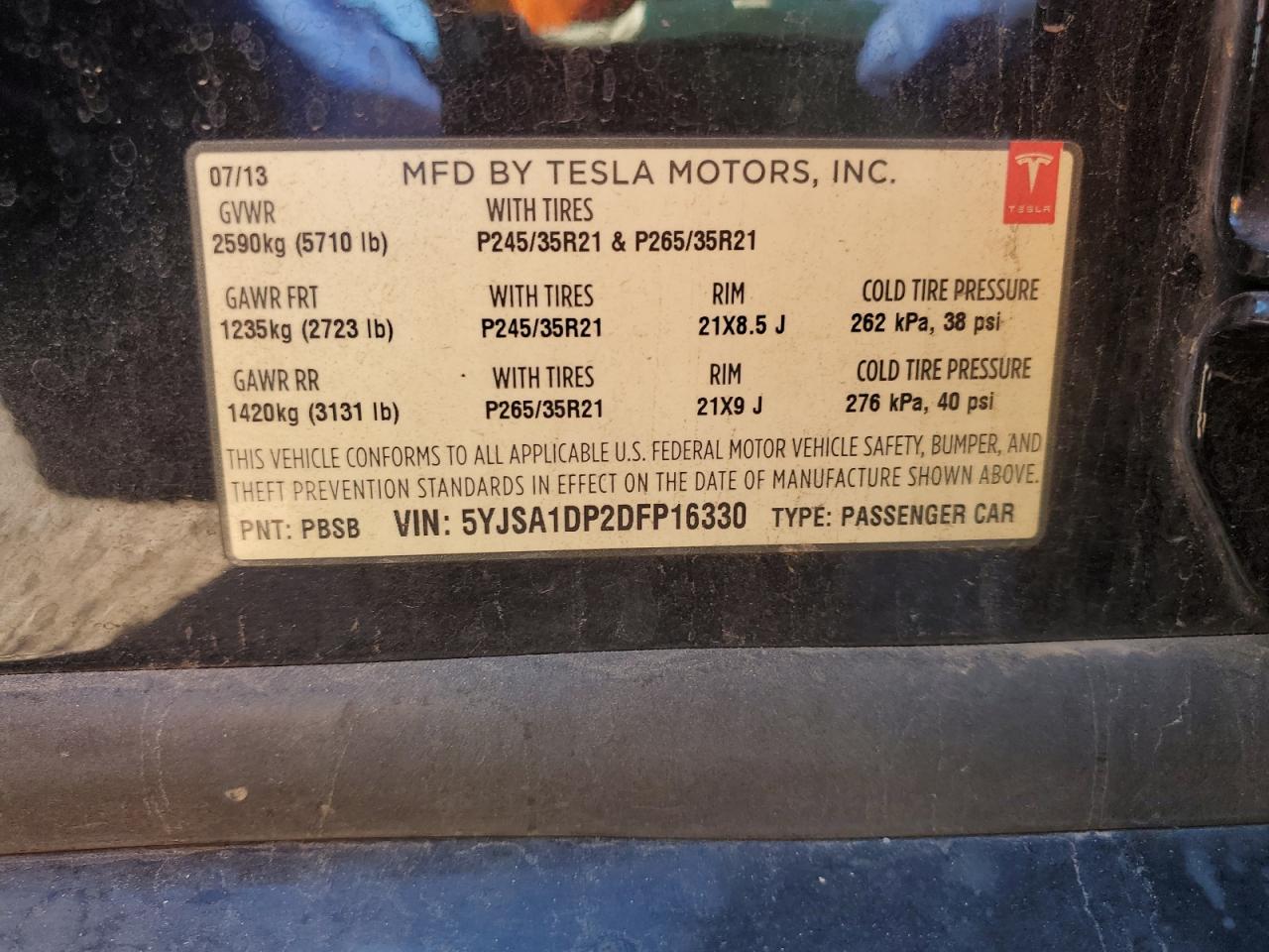 2013 Tesla Model S VIN: 5YJSA1DP2DFP16330 Lot: 89718455