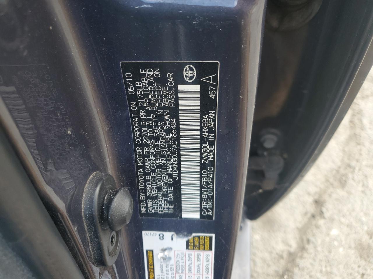 2010 Toyota Prius VIN: JTDKN3DU7A0186484 Lot: 82406655