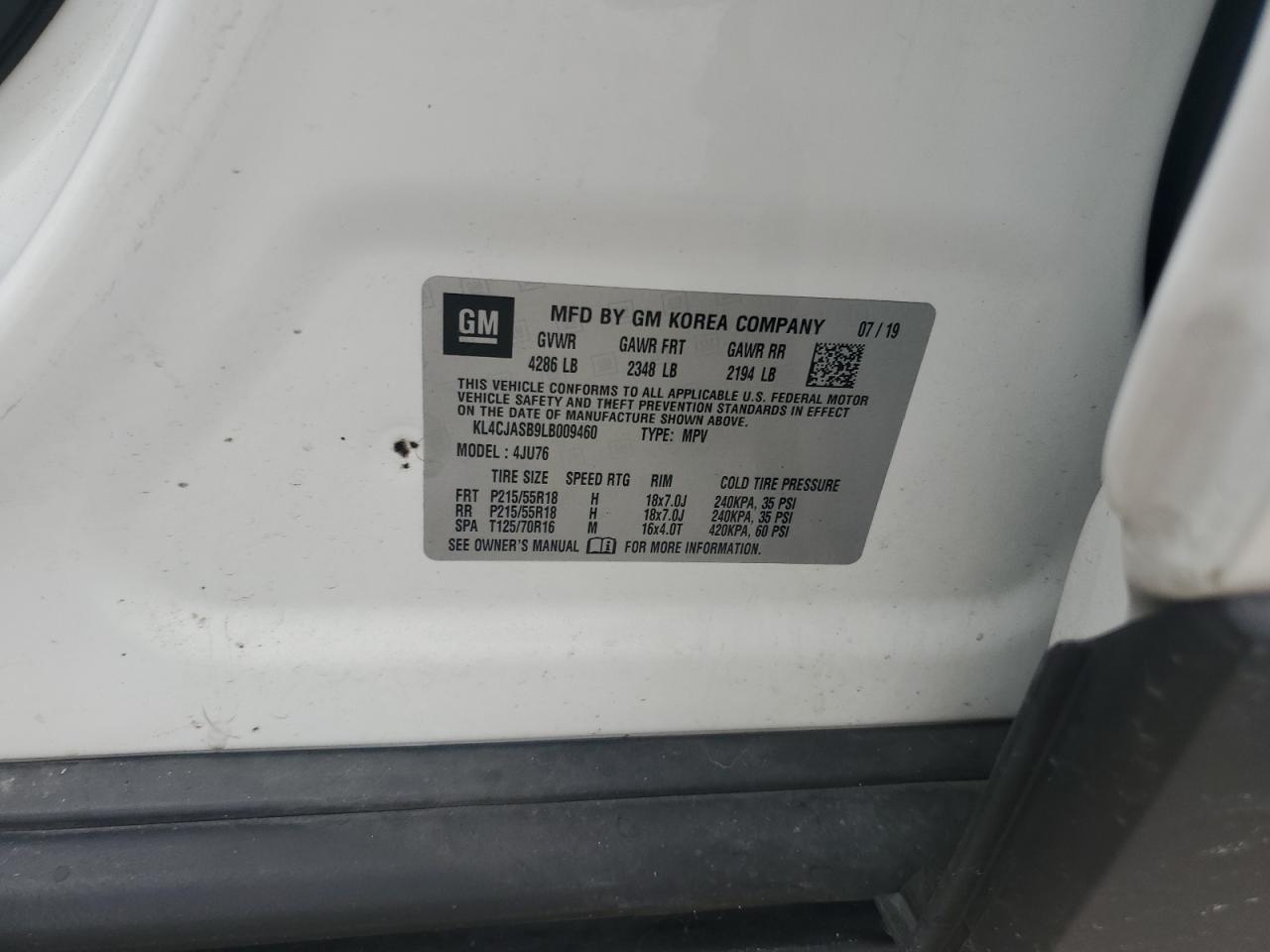 2020 Buick Encore Preferred VIN: KL4CJASB9LB009460 Lot: 90305905