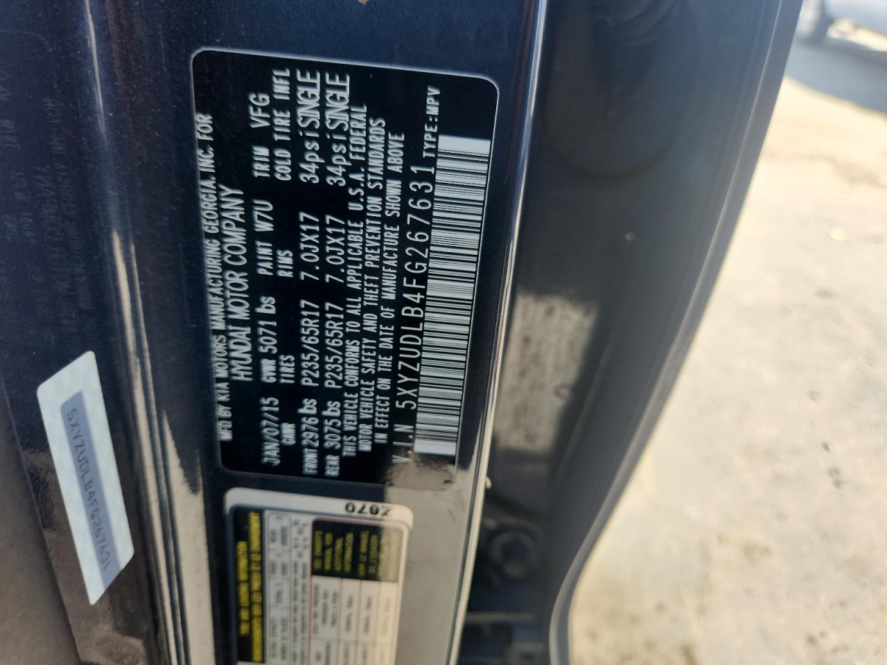 2015 Hyundai Santa Fe Sport VIN: 5XYZUDLB4FG267631 Lot: 84038755