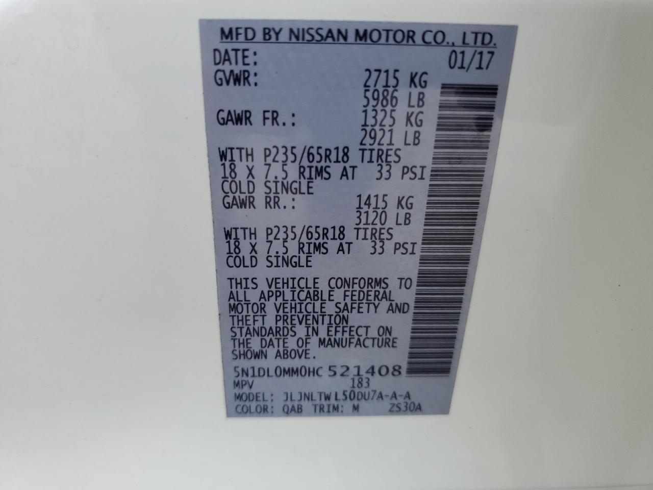 2017 Infiniti Qx60 VIN: 5N1DL0MM0HC521408 Lot: 89455845