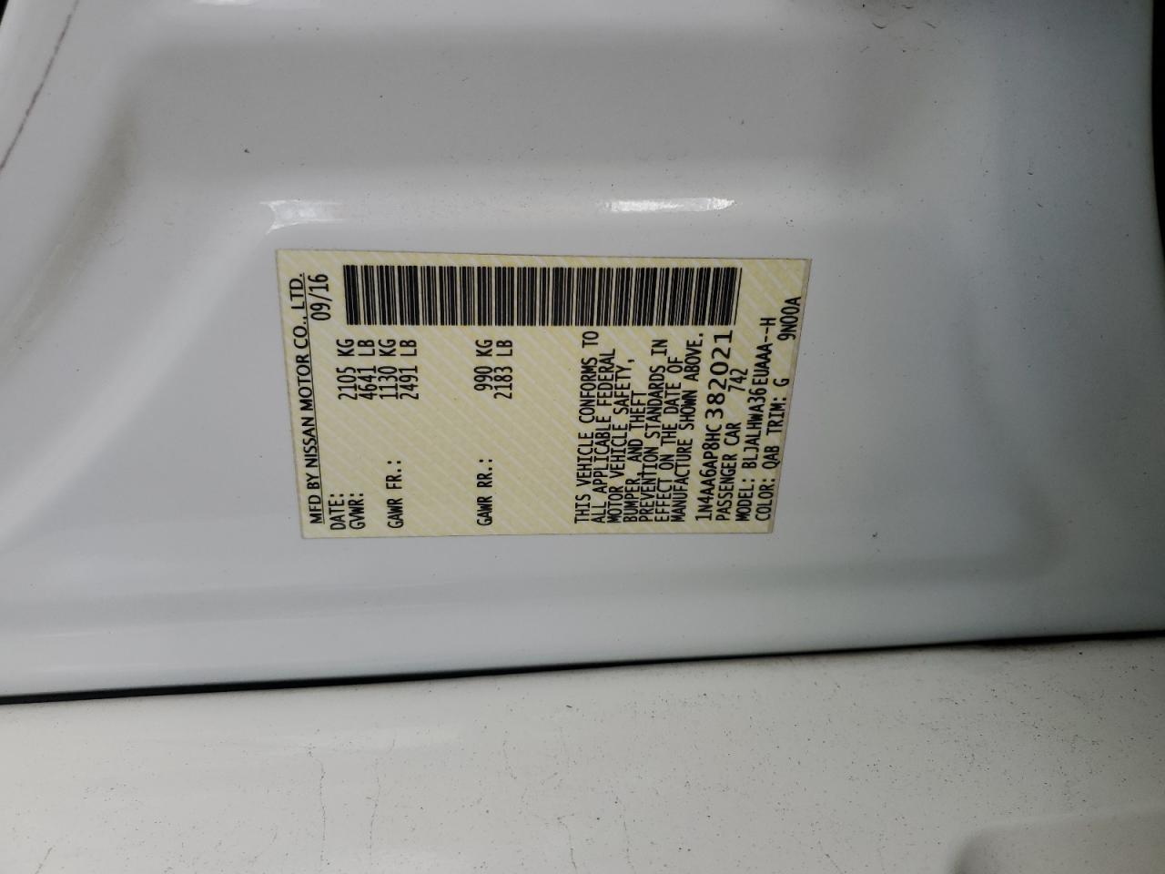 2017 Nissan Maxima 3.5S VIN: 1N4AA6AP8HC382021 Lot: 89628025