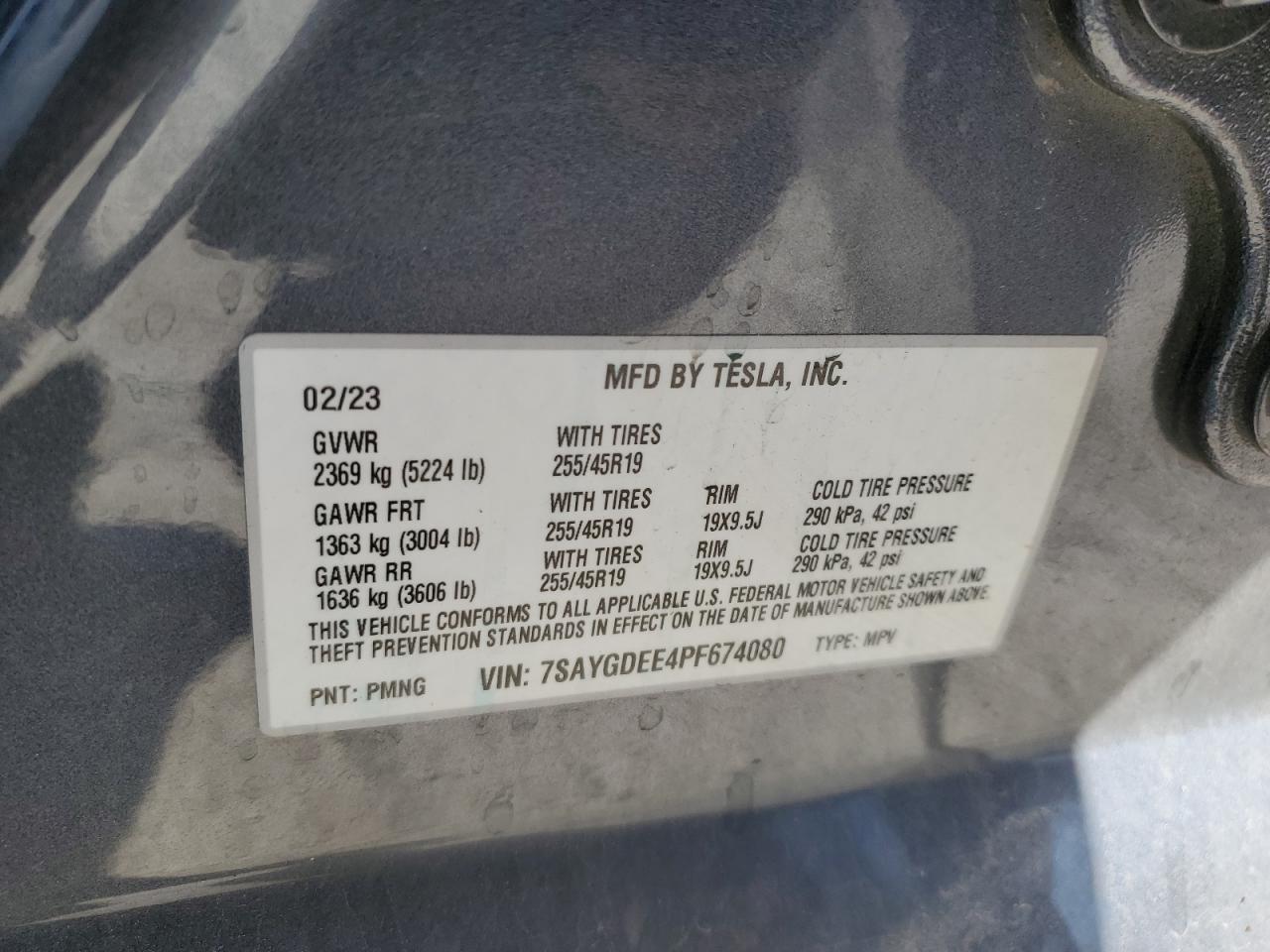 2023 Tesla Model Y VIN: 7SAYGDEE4PF674080 Lot: 82739935