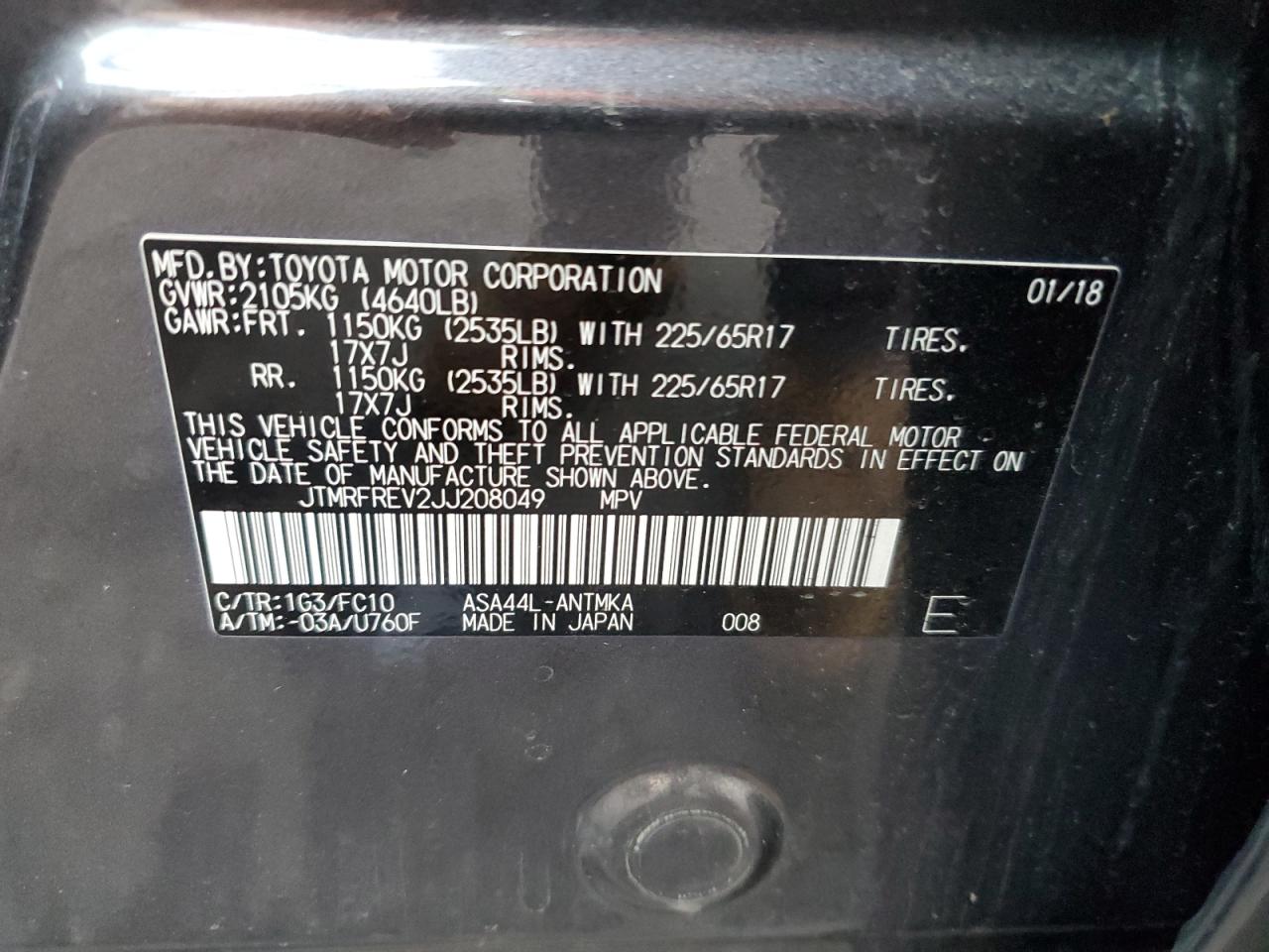 2018 Toyota Rav4 Adventure VIN: JTMRFREV2JJ208049 Lot: 85704865