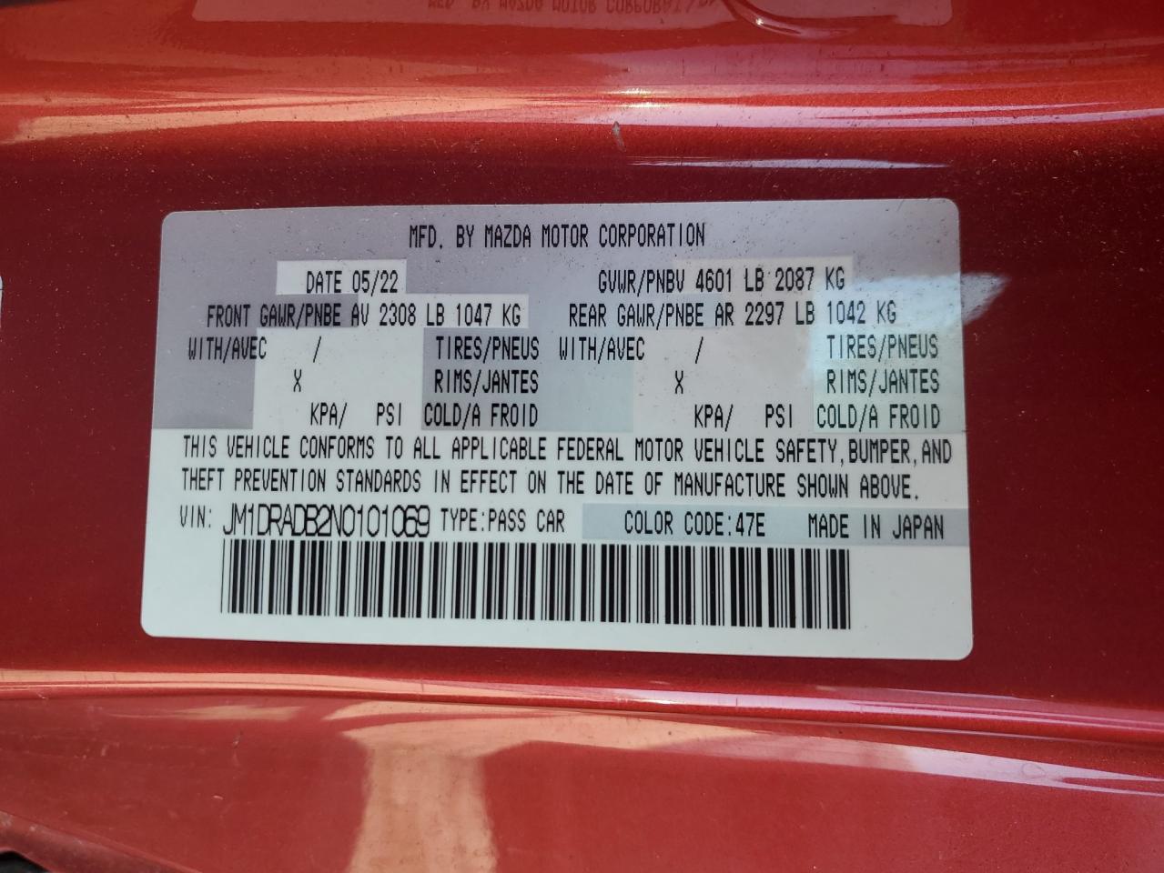 2022 Mazda Mx-30 Premium Plus VIN: JM1DRADB2N0101069 Lot: 85101755