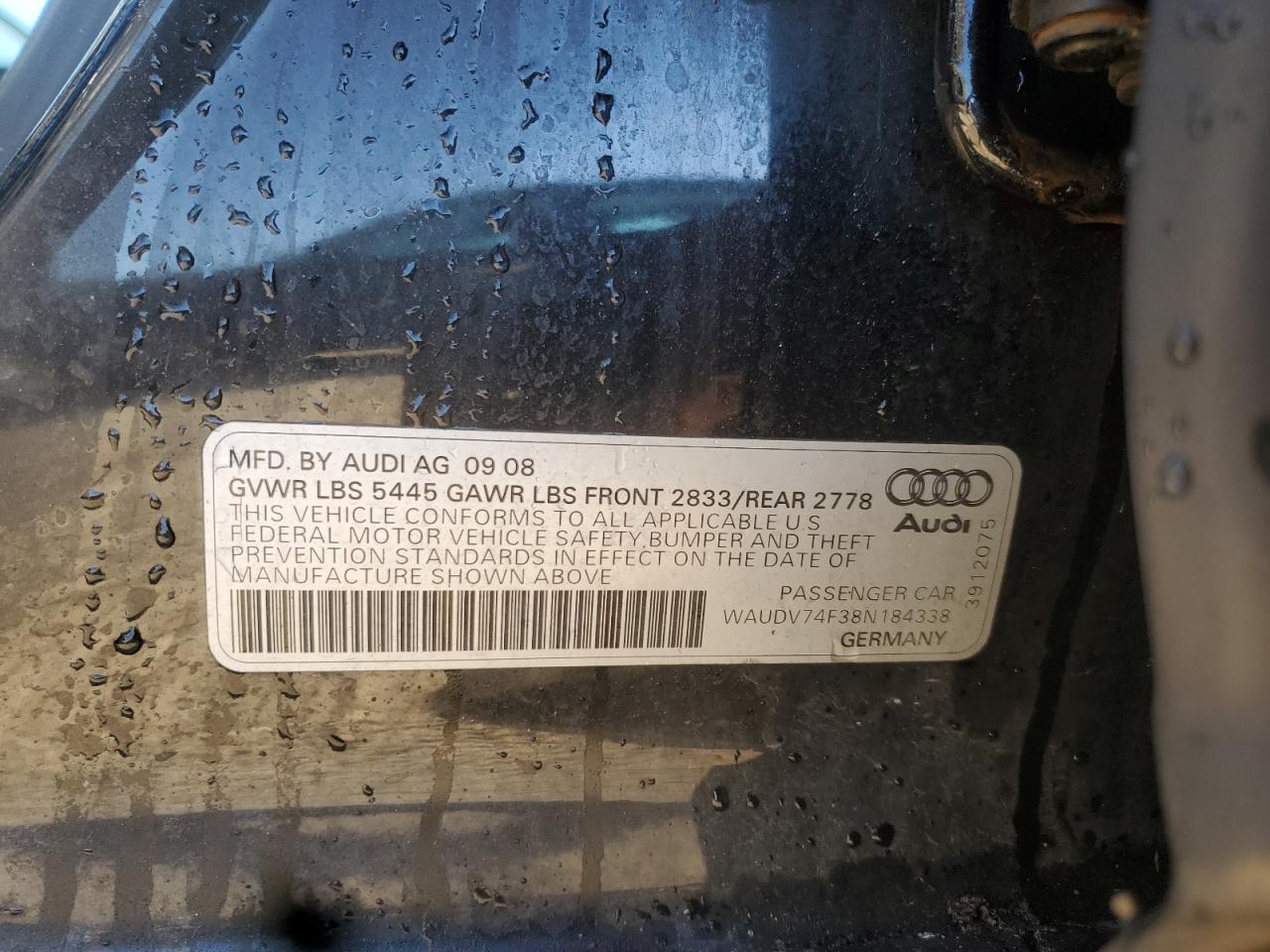 2008 Audi A6 4.2 Quattro VIN: WAUDV74F38N184338 Lot: 90578025