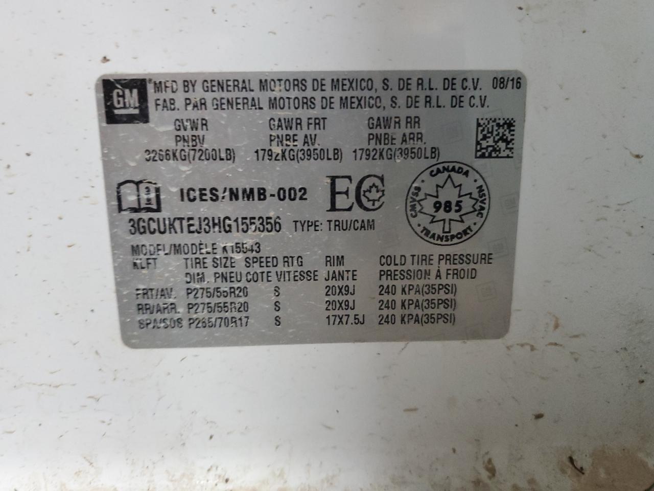 2017 Chevrolet Silverado K1500 High Country VIN: 3GCUKTEJ3HG155356 Lot: 84193395