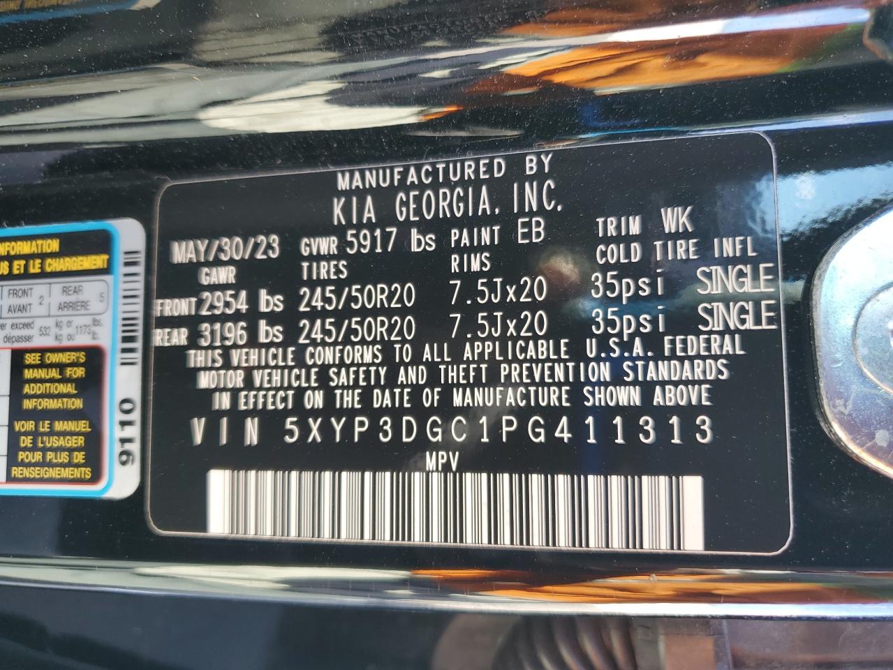 2023 Kia Telluride Ex VIN: 5XYP3DGC1PG411313 Lot: 84603465