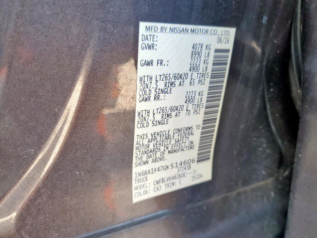 2016 Nissan Titan Xd Sl VIN: 1N6BA1F47GN514606 Lot: 85498545