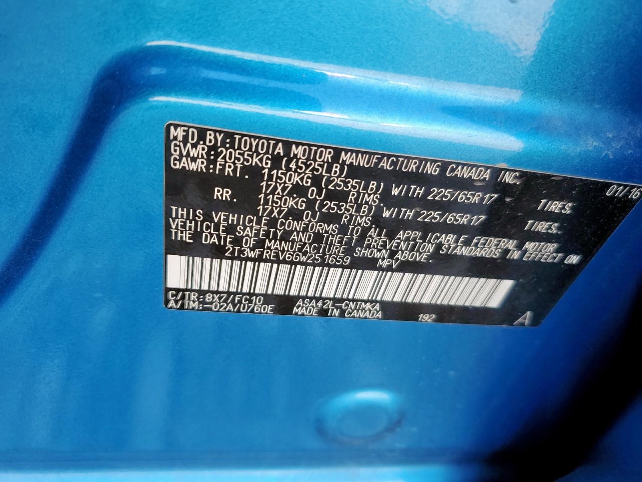 2016 Toyota Rav4 Xle VIN: 2T3WFREV6GW251659 Lot: 82416335