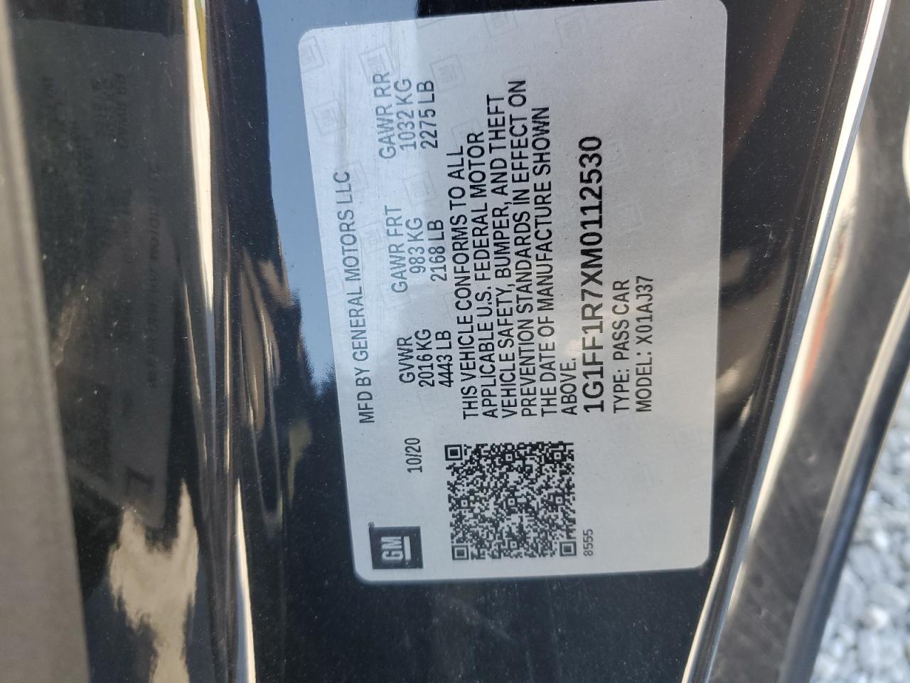 2021 Chevrolet Camaro Lz VIN: 1G1FF1R7XM0112530 Lot: 86088455