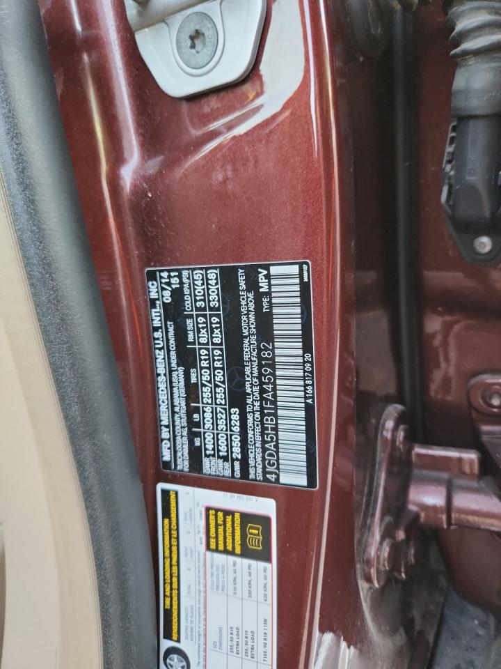 2015 Mercedes-Benz Ml 350 4Matic VIN: 4JGDA5HB1FA459182 Lot: 86151305