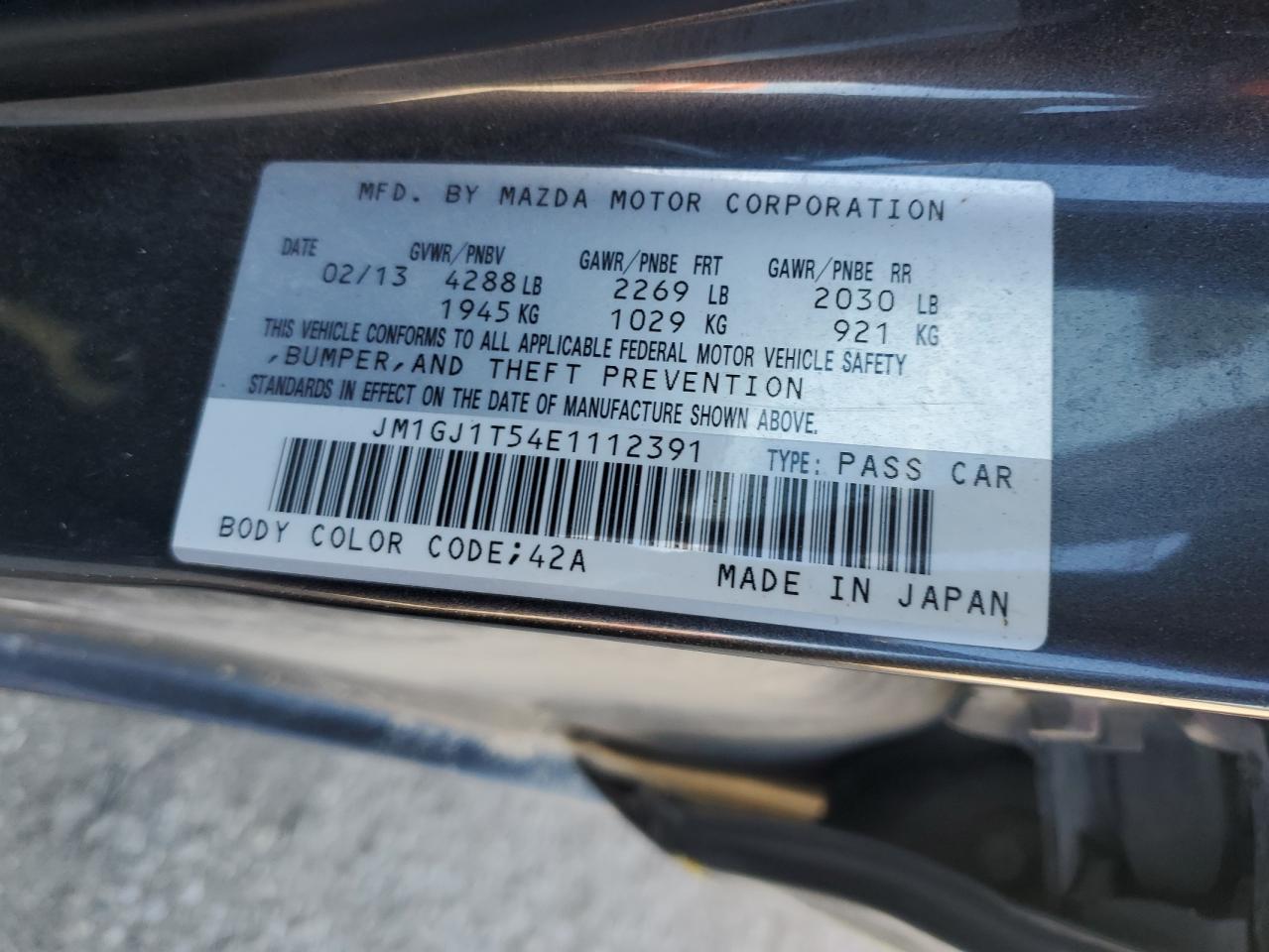 2014 Mazda 6 Touring VIN: JM1GJ1T54E1112391 Lot: 82558015