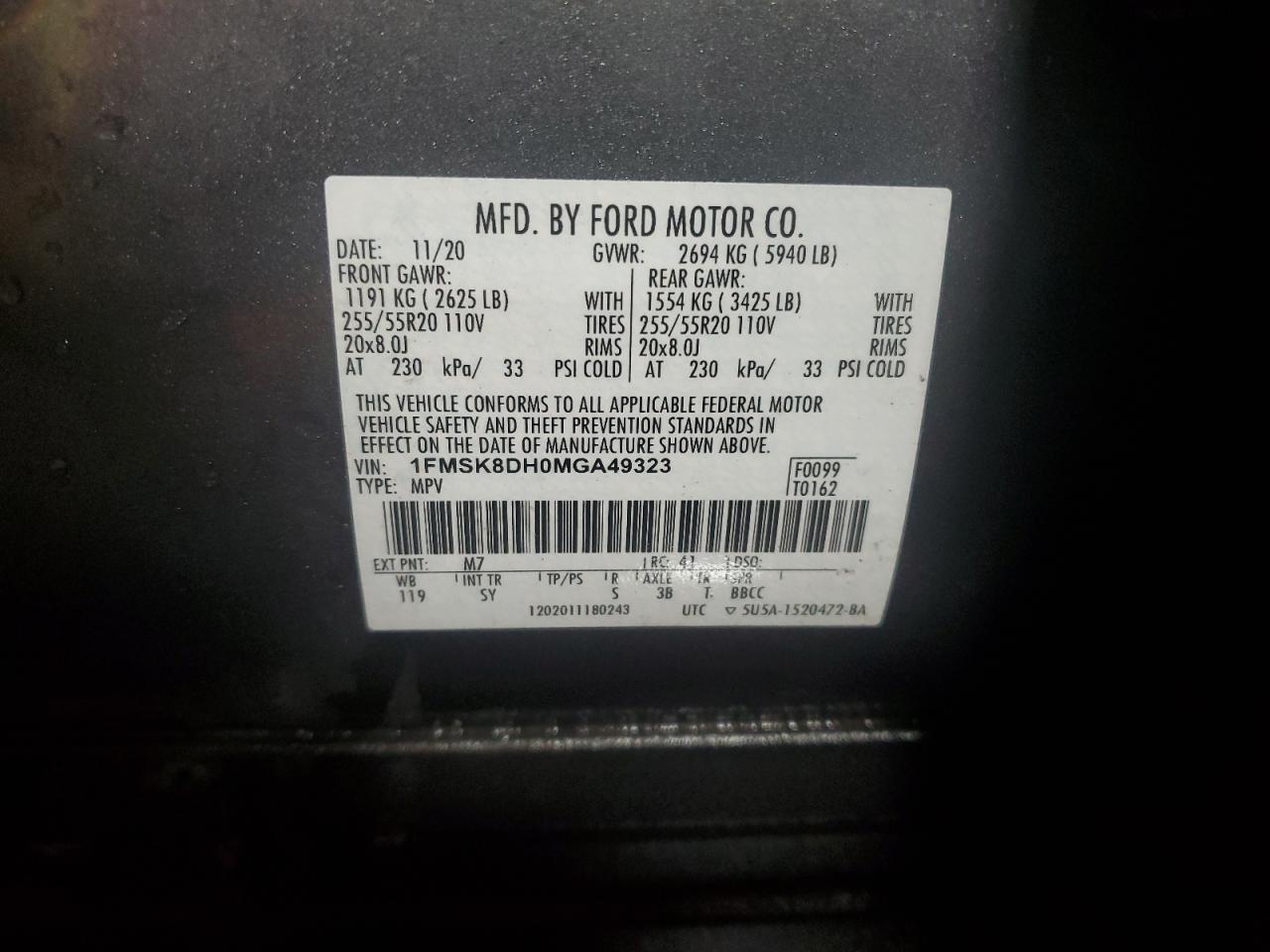 2021 Ford Explorer Xlt VIN: 1FMSK8DH0MGA49323 Lot: 86257205