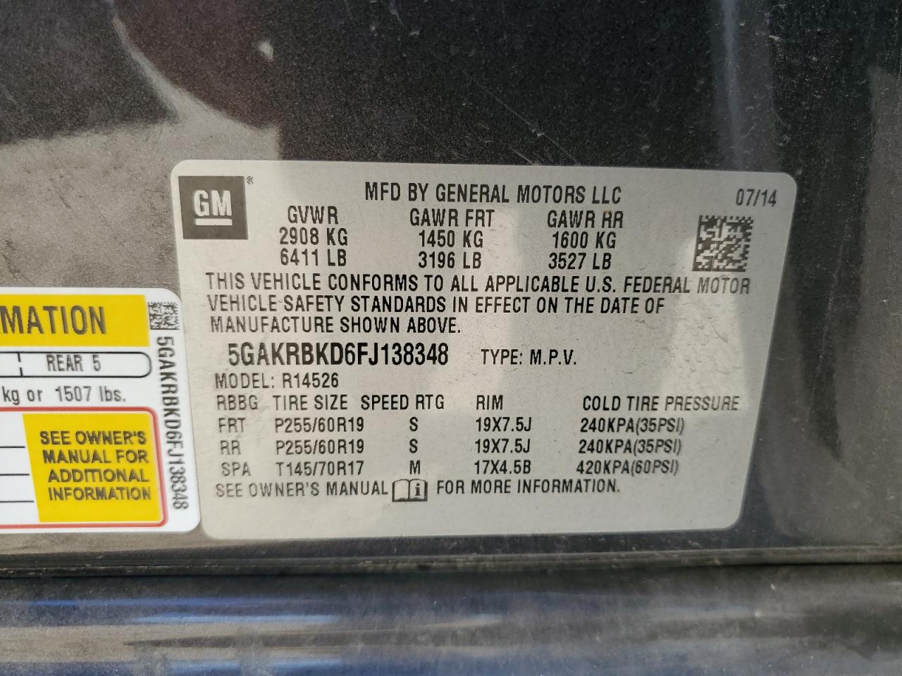 2015 Buick Enclave VIN: 5GAKRBKD6FJ138348 Lot: 87213655