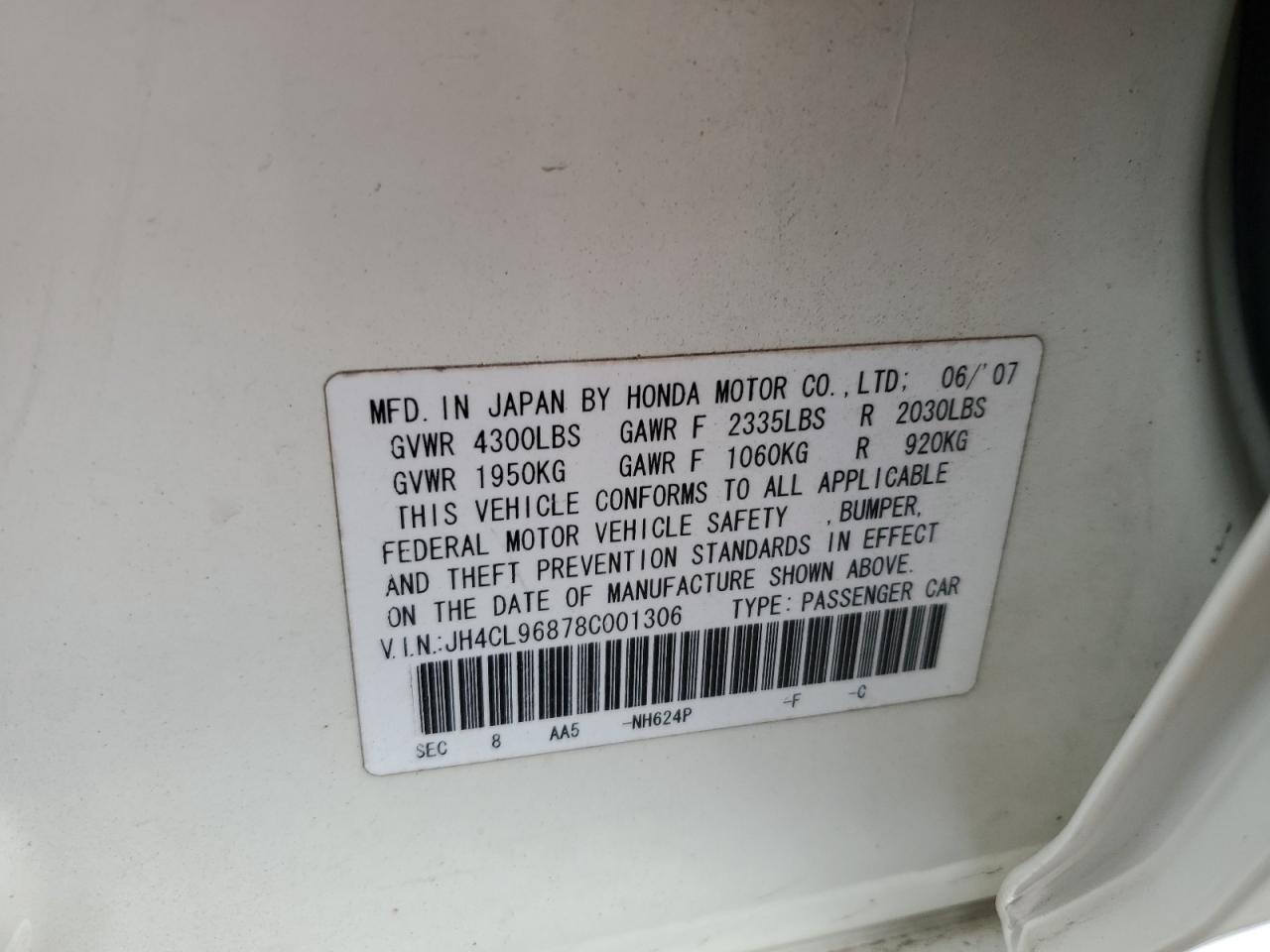 2008 Acura Tsx VIN: JH4CL96878C001306 Lot: 90899845