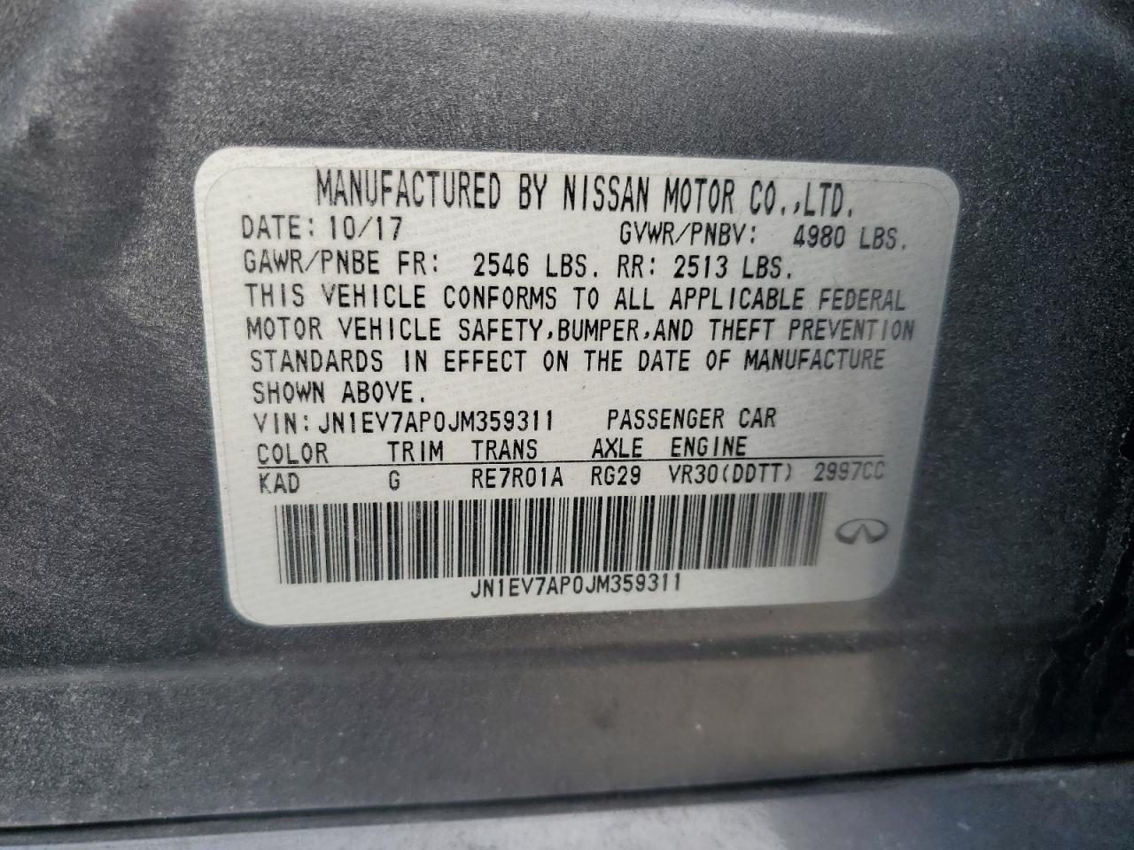 2018 Infiniti Q50 Luxe VIN: JN1EV7AP0JM359311 Lot: 85505215