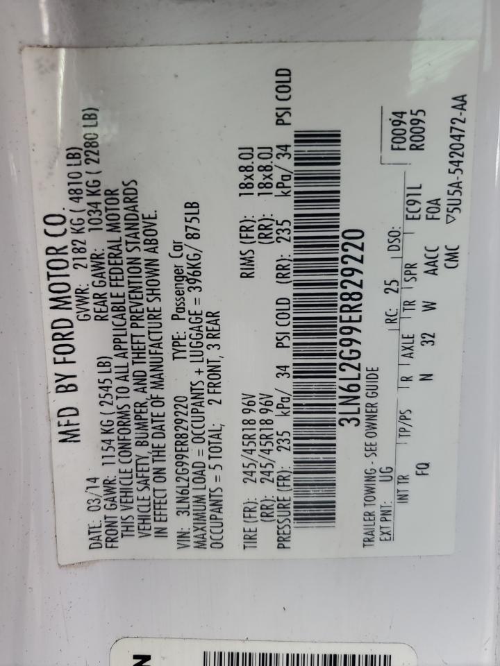 2014 Lincoln Mkz VIN: 3LN6L2G99ER829220 Lot: 81906675