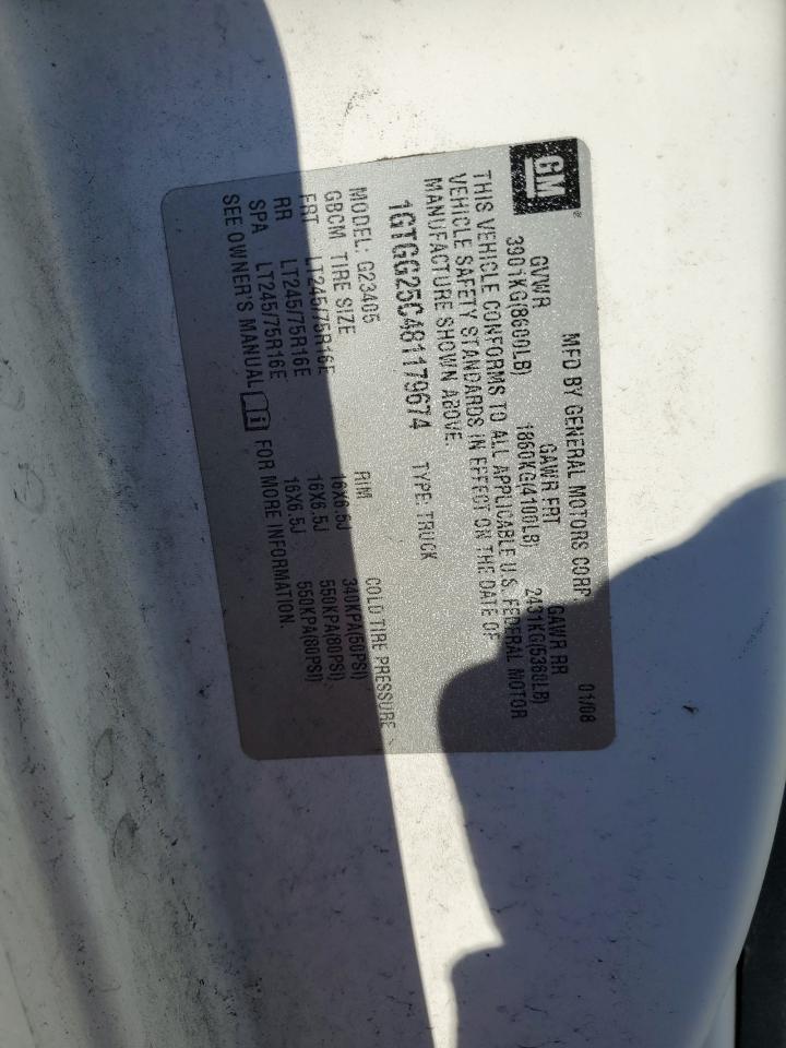 2008 GMC Savana G2500 VIN: 1GTGG25C481179674 Lot: 85748925