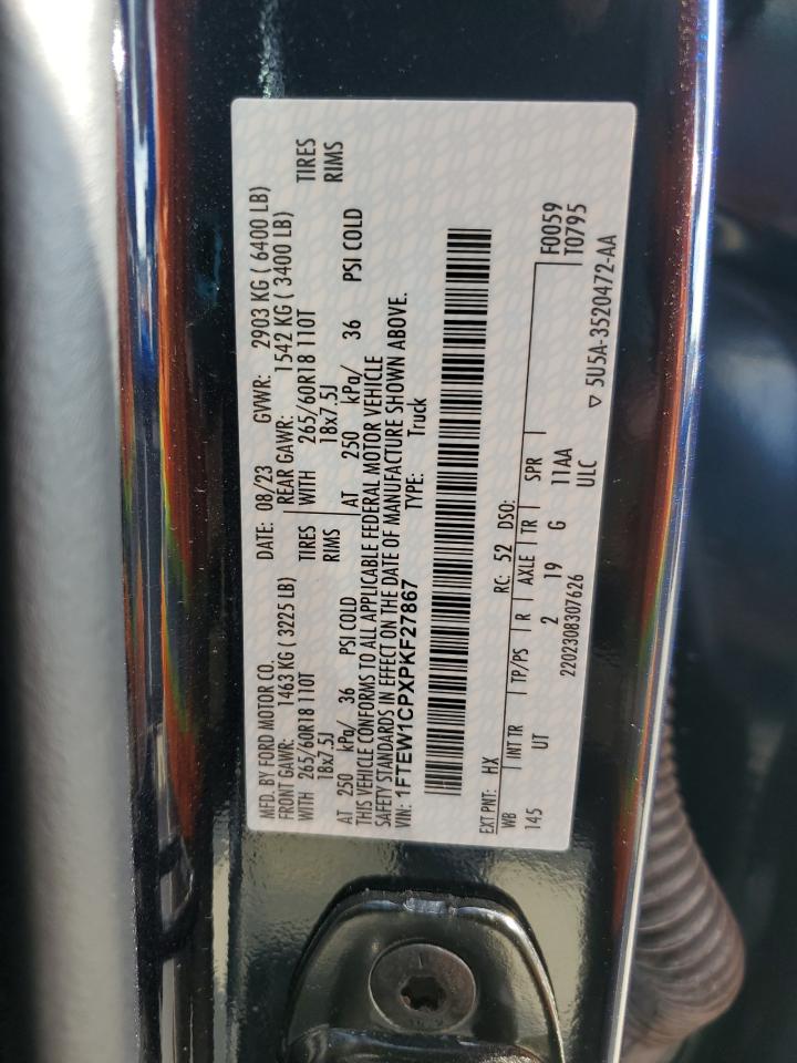 2023 Ford F150 Supercrew VIN: 1FTEW1CPXPKF27867 Lot: 89851535