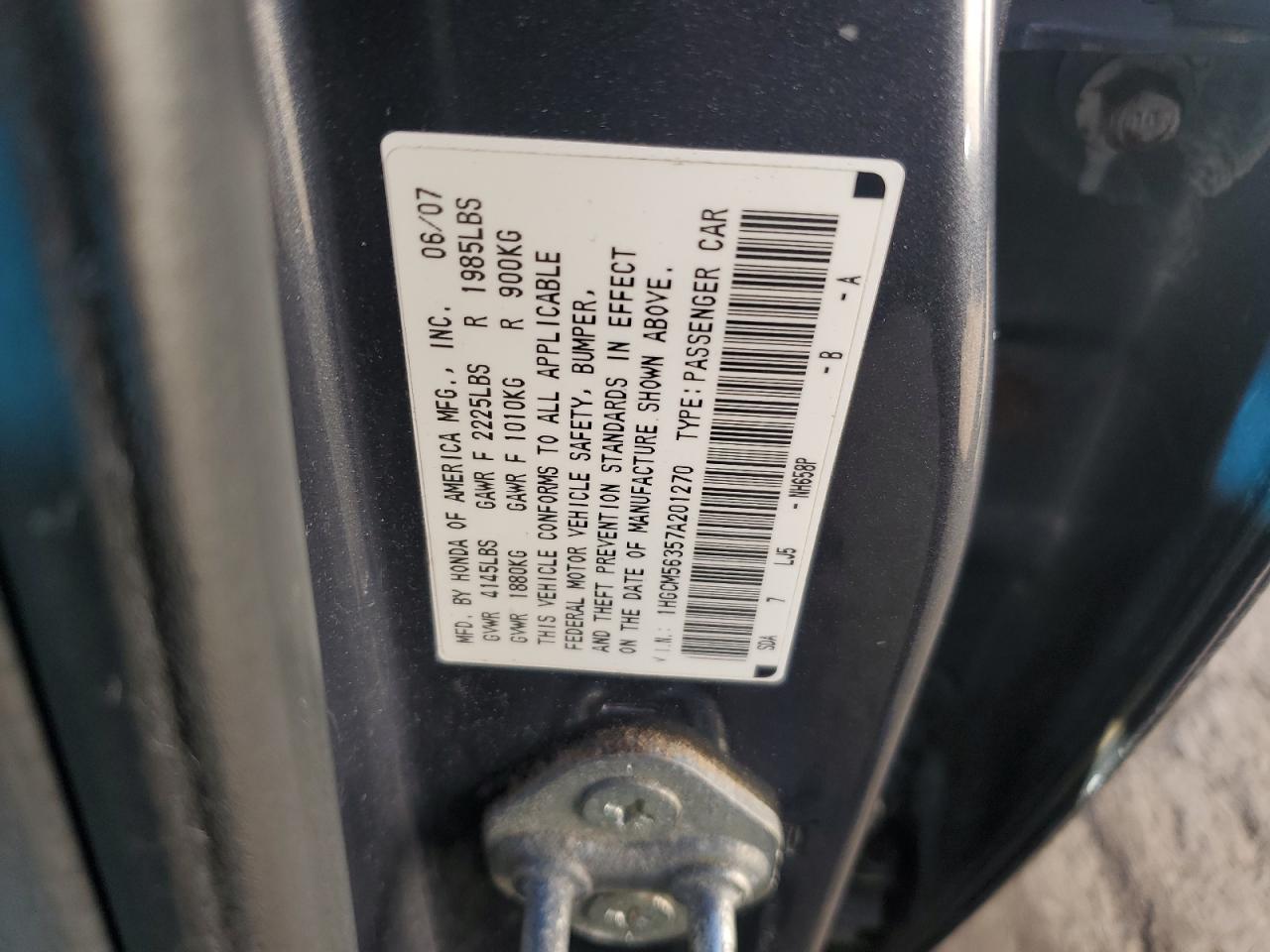 2007 Honda Accord Se VIN: 1HGCM56357A201270 Lot: 84952485