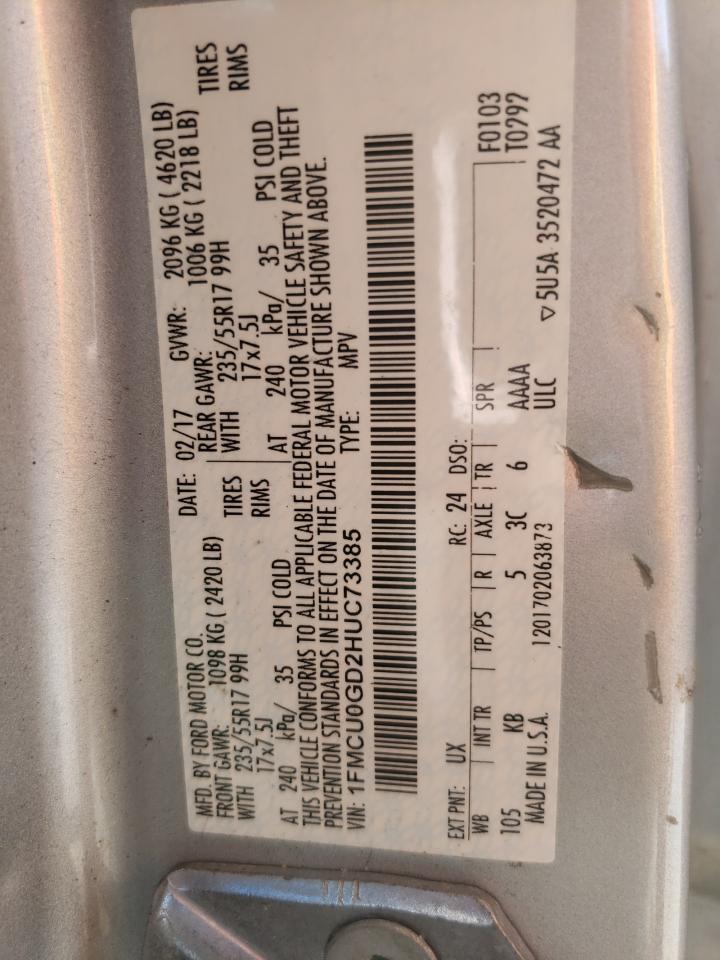 2017 Ford Escape Se VIN: 1FMCU0GD2HUC73385 Lot: 89443585