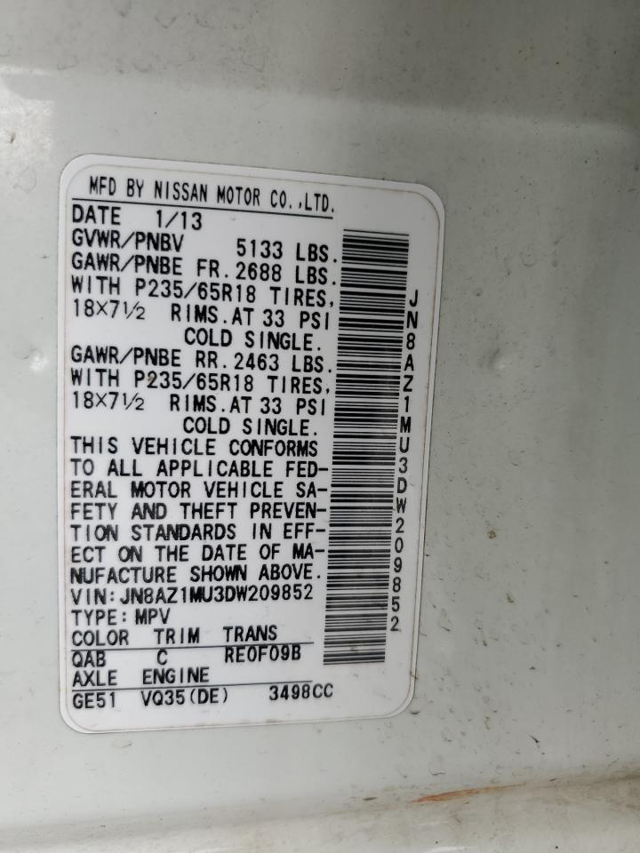 2013 Nissan Murano S VIN: JN8AZ1MU3DW209852 Lot: 82254865