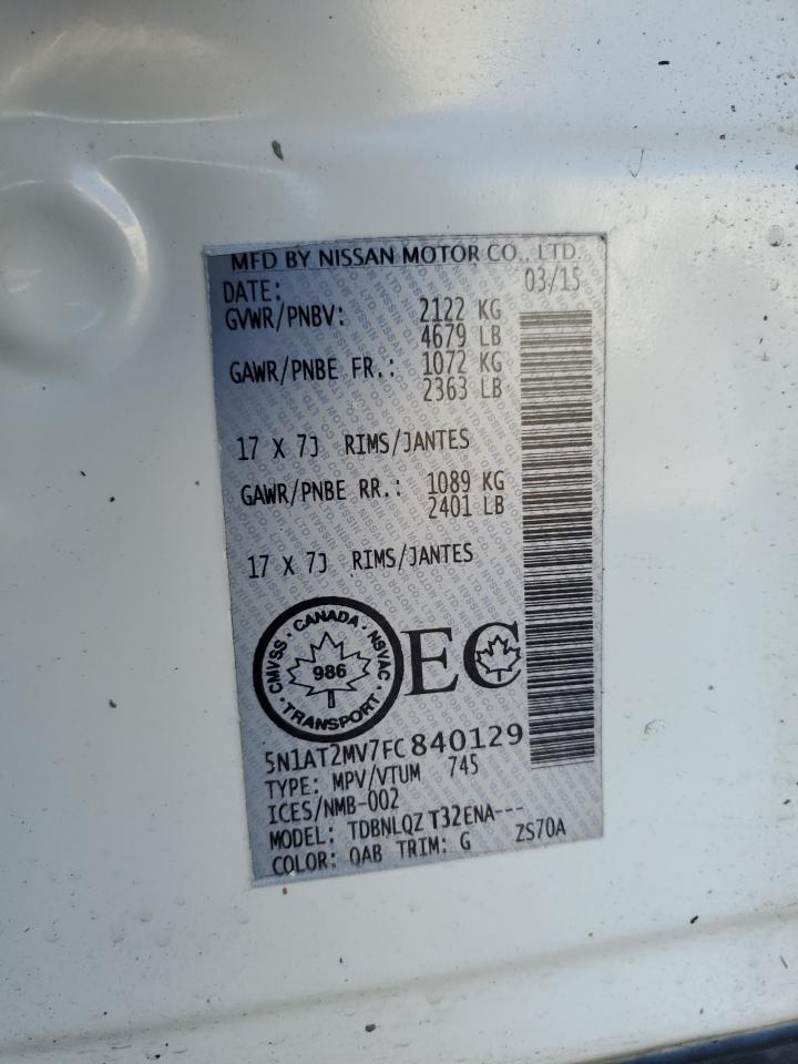 2015 Nissan Rogue S VIN: 5N1AT2MV7FC840129 Lot: 85908575