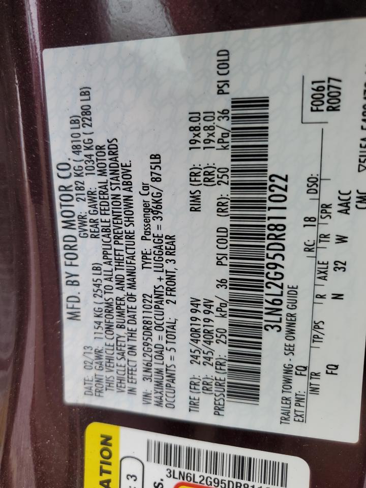 2013 Lincoln Mkz VIN: 3LN6L2G95DR811022 Lot: 90013995