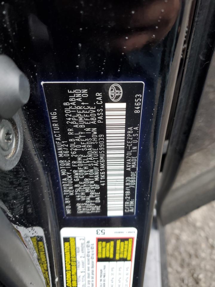 2021 Toyota Camry Xse VIN: 4T1K61AK6MU599039 Lot: 86284955