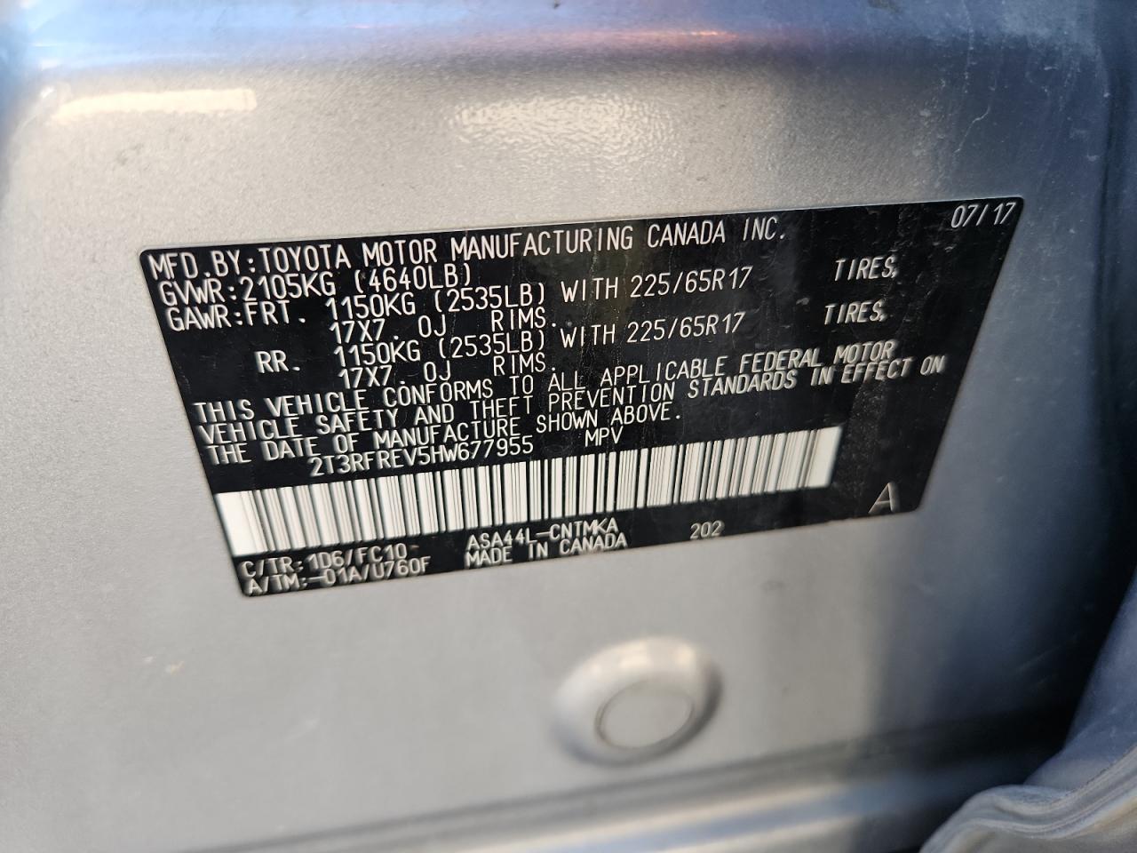 2017 Toyota Rav4 Xle VIN: 2T3RFREV5HW677955 Lot: 83836505