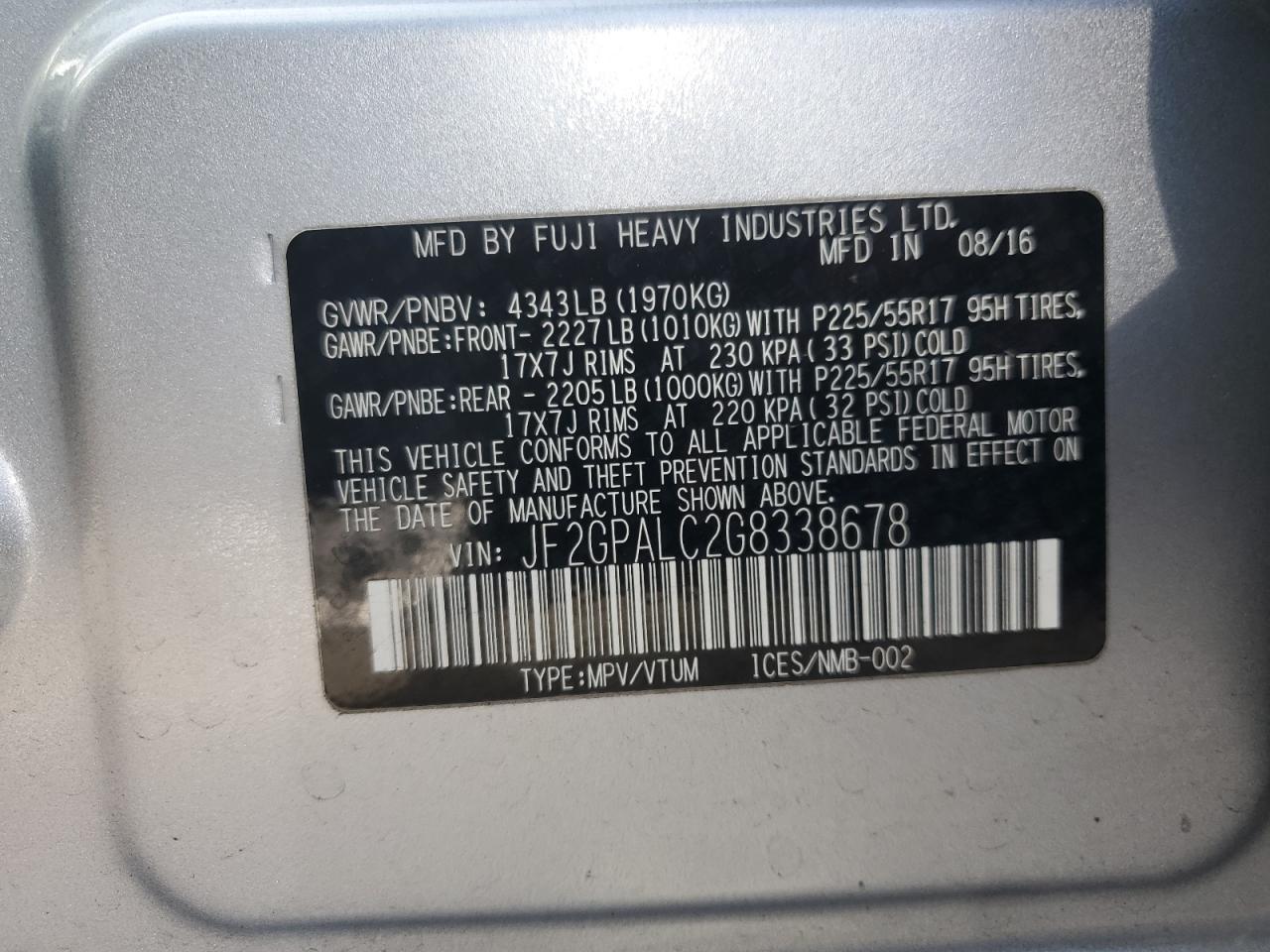 2016 Subaru Crosstrek Limited VIN: JF2GPALC2G8338678 Lot: 84922535