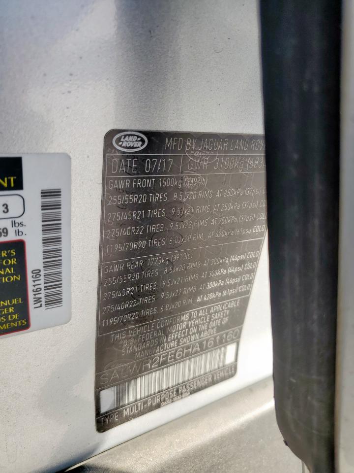 2017 Land Rover Range Rover Sport Sc VIN: SALWR2FE6HA161160 Lot: 85366805