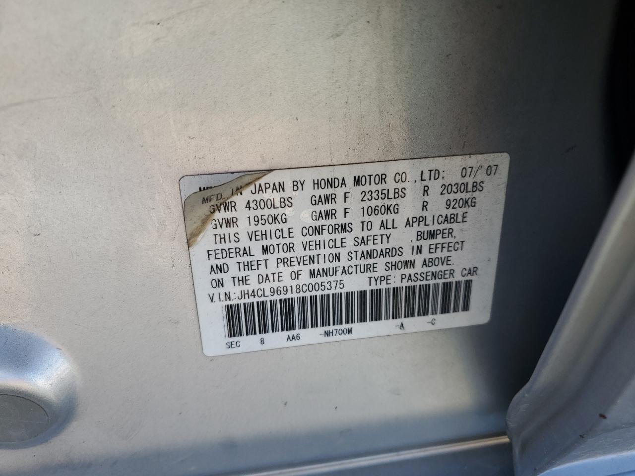 2008 Acura Tsx VIN: JH4CL96918C005375 Lot: 87416915