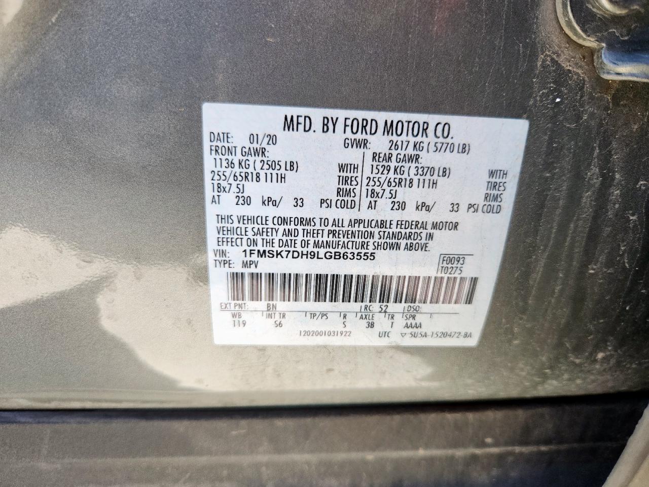 2020 Ford Explorer Xlt VIN: 1FMSK7DH9LGB63555 Lot: 86518285