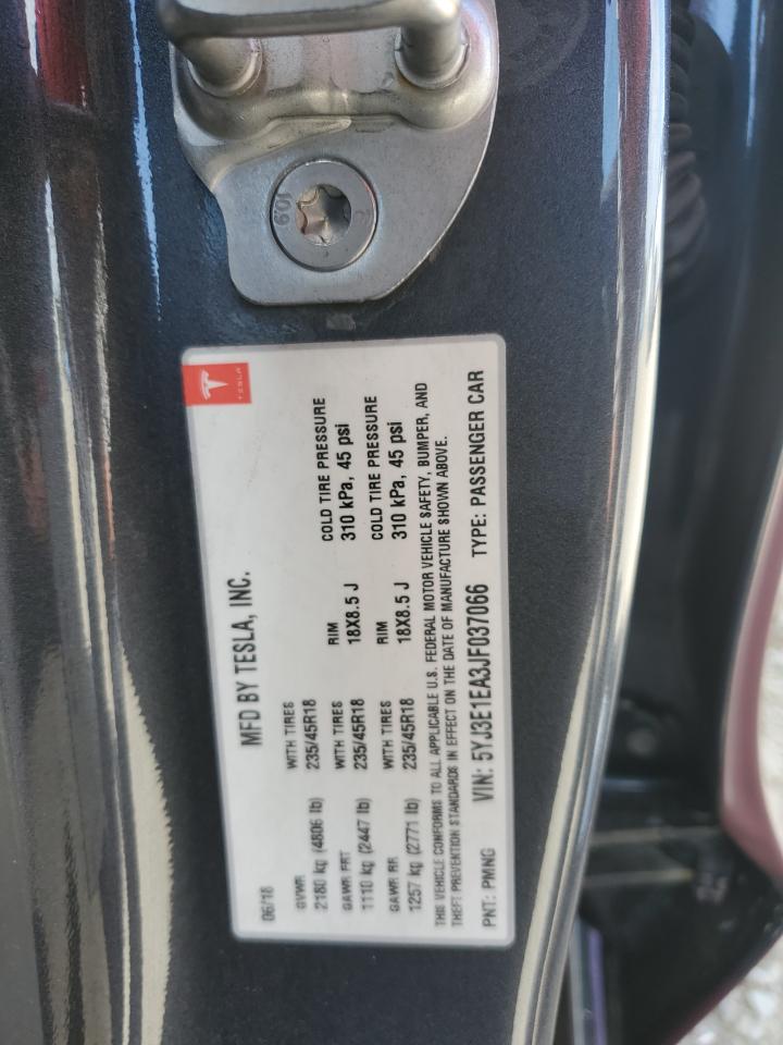 2018 Tesla Model 3 VIN: 5YJ3E1EA3JF037066 Lot: 82351085