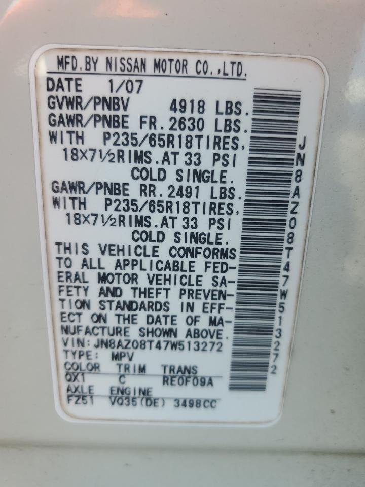 2007 Nissan Murano Sl VIN: JN8AZ08T47W513272 Lot: 81952735