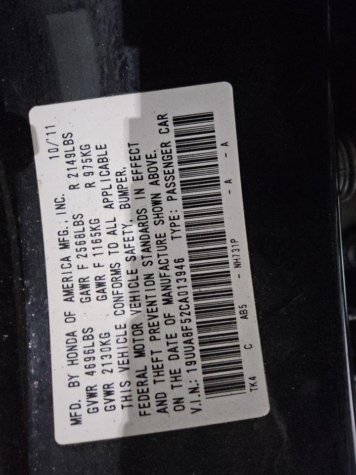 2012 Acura Tl VIN: 19UUA8F52CA013946 Lot: 72104195
