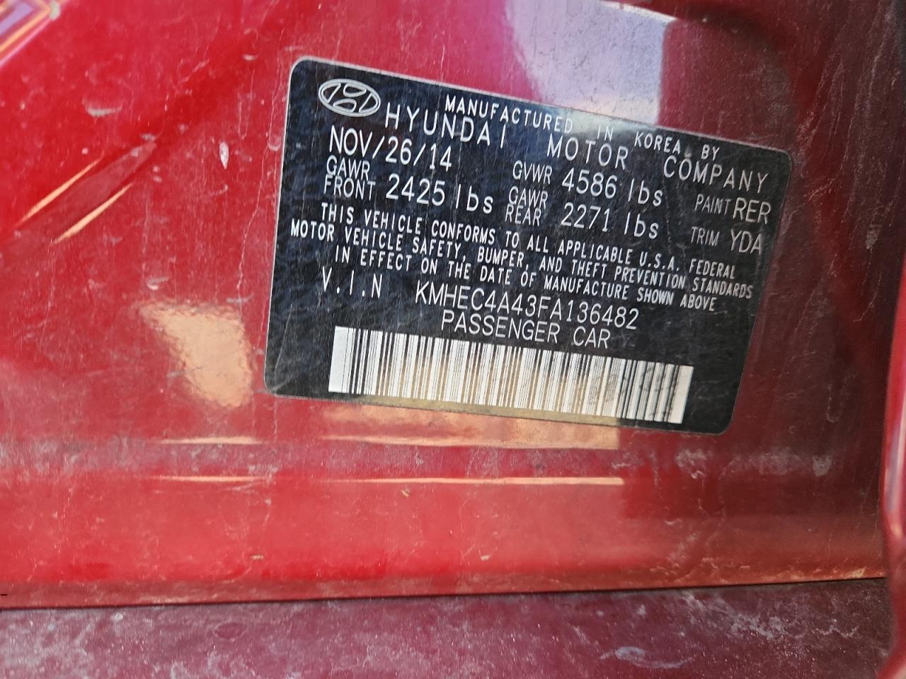 2015 Hyundai Sonata Hybrid VIN: KMHEC4A43FA136482 Lot: 86410595