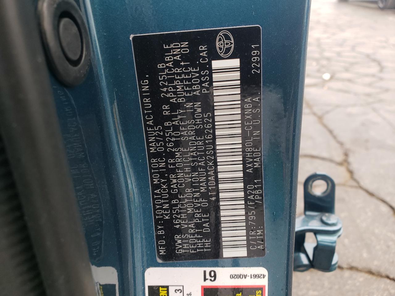 2025 Toyota Camry Xse VIN: 4T1DAACK2SU162625 Lot: 82184225