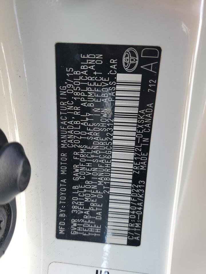 2016 Toyota Corolla L VIN: 2T1BURHE6GC522312 Lot: 82271685