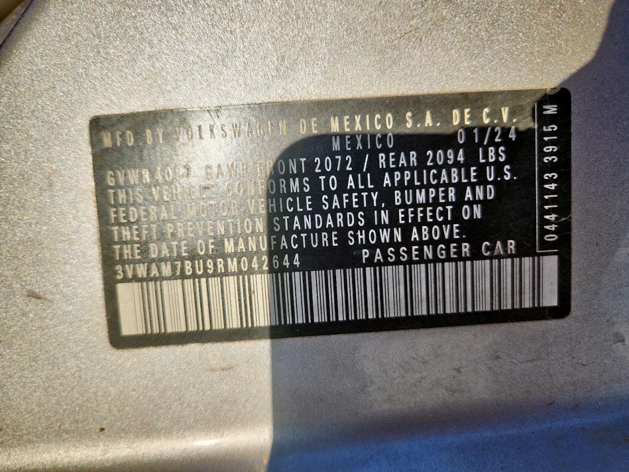 2024 Volkswagen Jetta Sport VIN: 3VWAM7BU9RM042644 Lot: 82182785